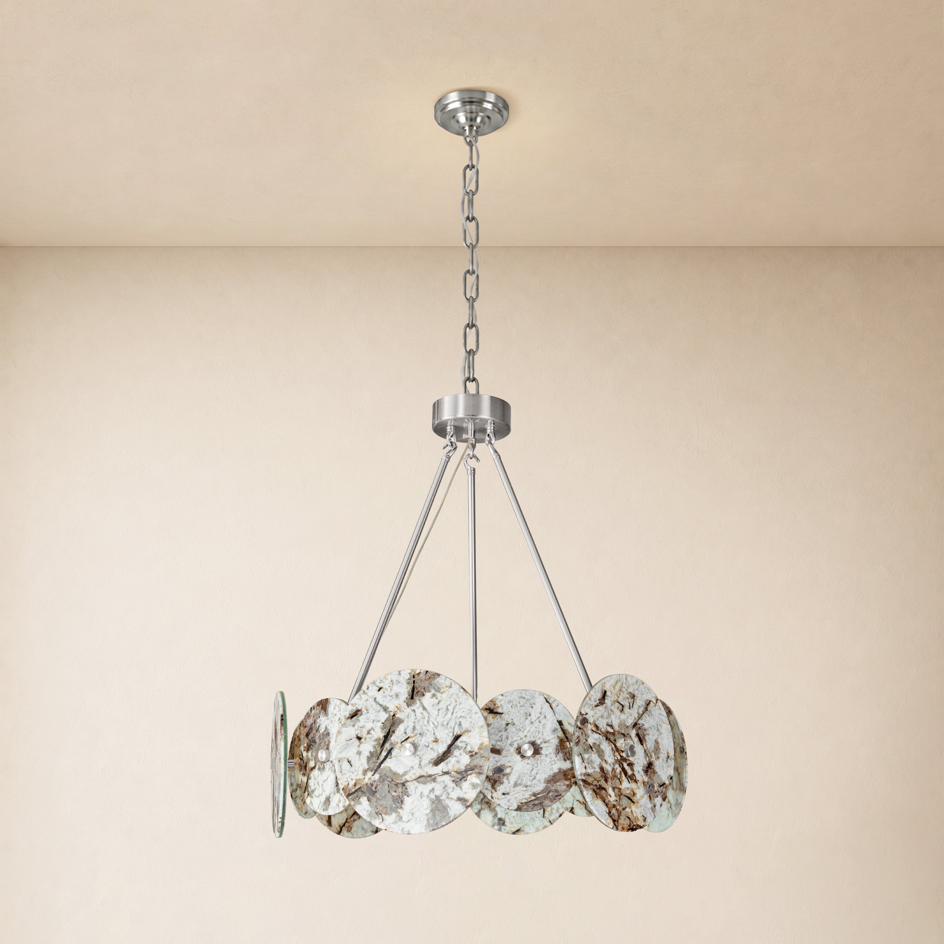 Pietra Snowflake Marble Round Disc Chandelier 31.4"D