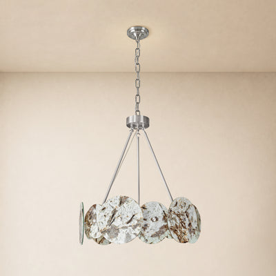 Pietra Snowflake Marble Round Disc Chandelier 31.4"D