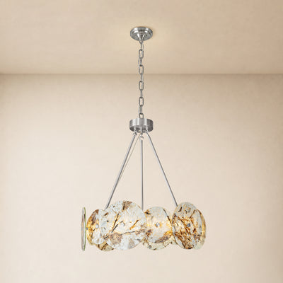 Pietra Snowflake Marble Round Disc Chandelier 31.4"D