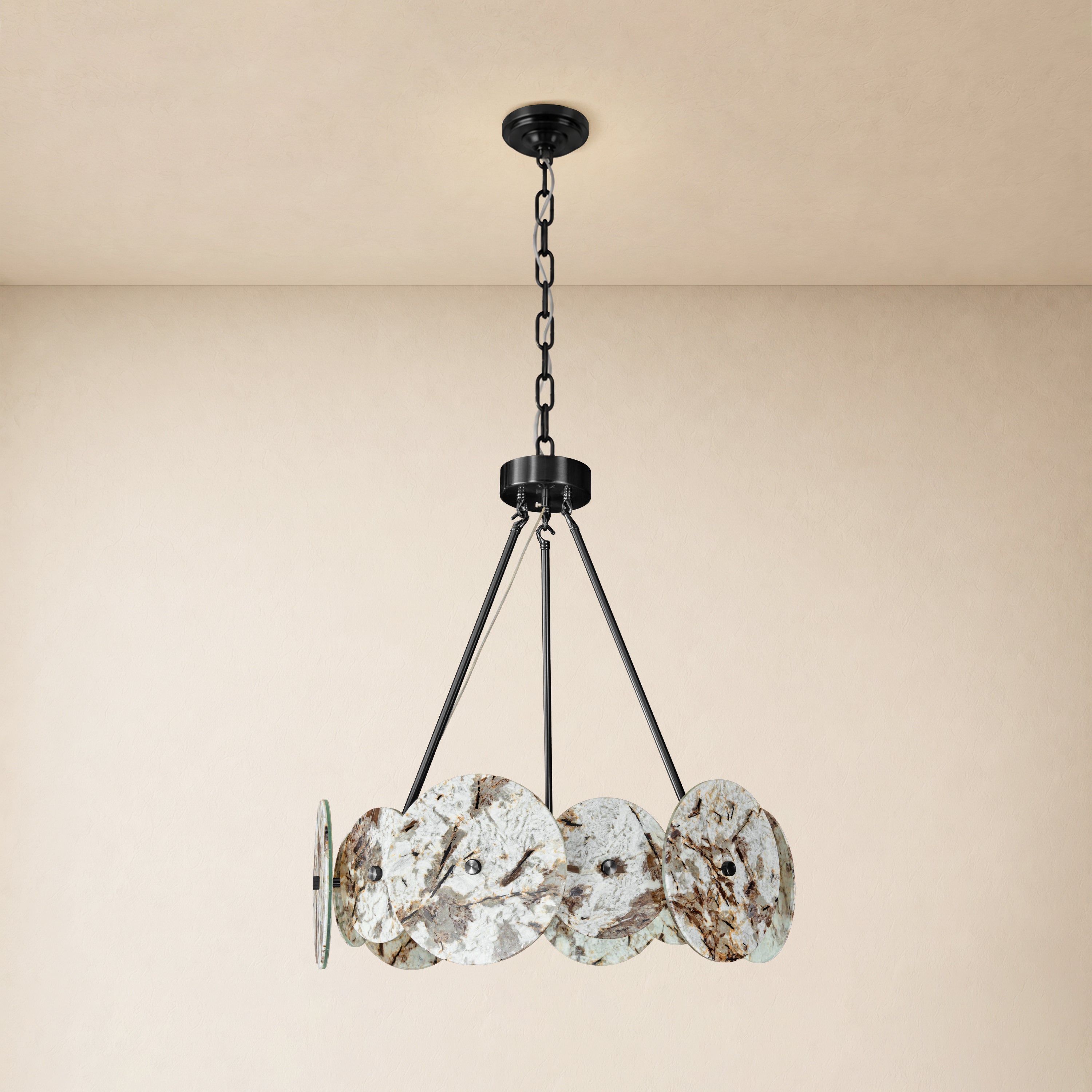 Pietra Snowflake Marble Round Disc Chandelier 31.4"D