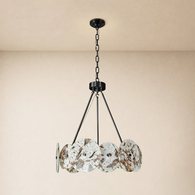 Pietra Snowflake Marble Round Disc Chandelier 31.4"D