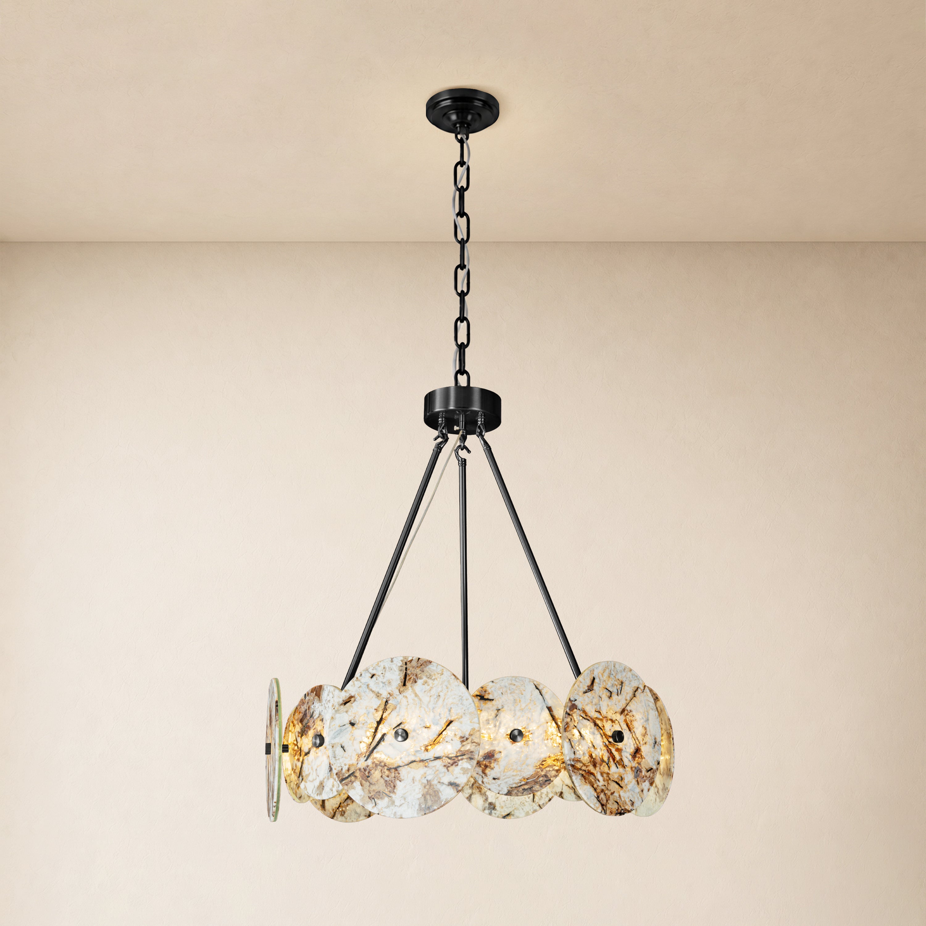 Pietra Snowflake Marble Round Disc Chandelier 31.4"D