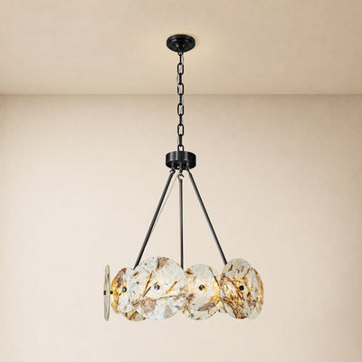 Pietra Snowflake Marble Round Disc Chandelier 31.4"D