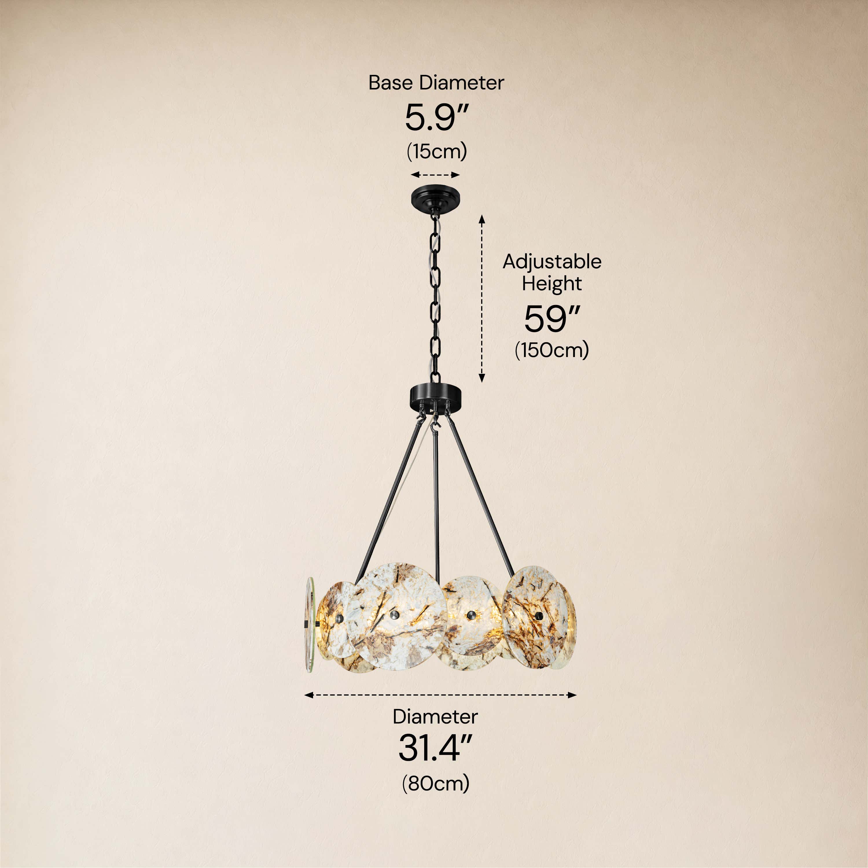 Pietra Snowflake Marble Round Disc Chandelier 31.4"D dimensions 2