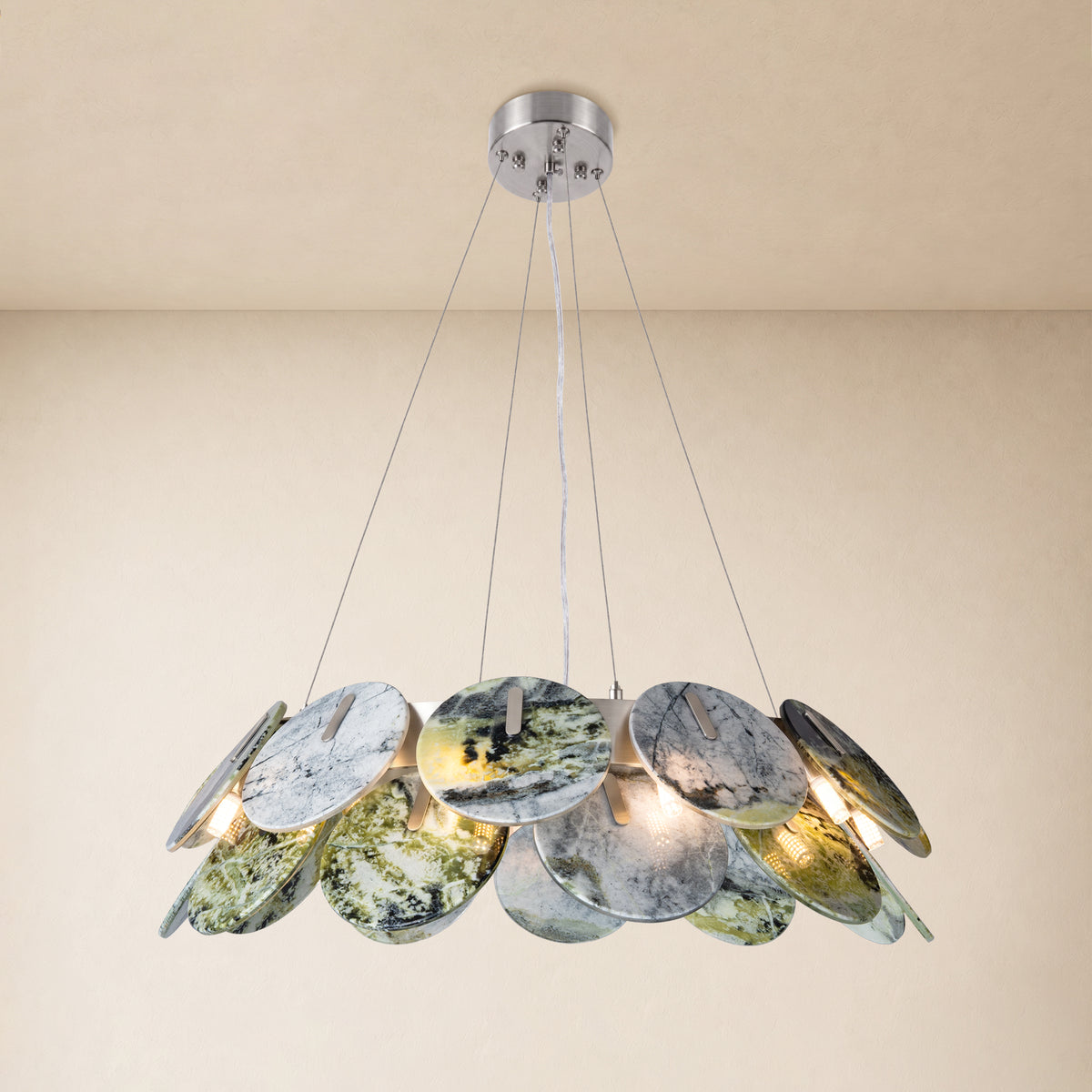 Pietra Green Marble Disc Chandelier 31.4"D 