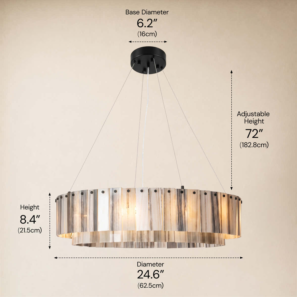 Pietra Golden Strata Marble Round Drum Chandelier 23.6"D dimensions 2