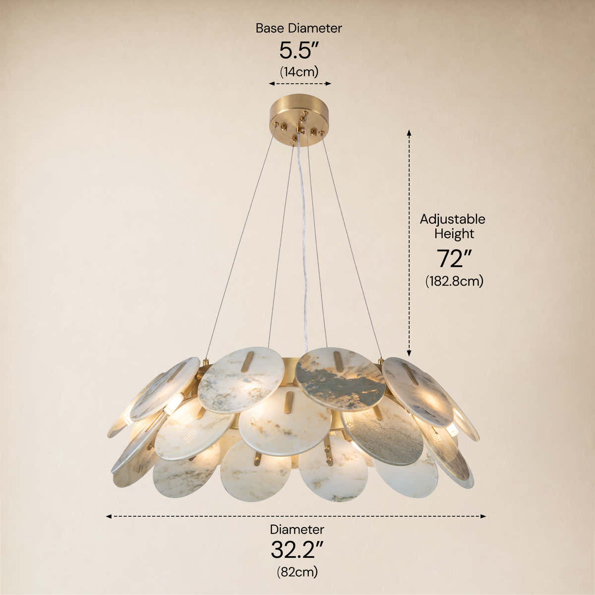 Pietra Landscape Marble Disc Chandelier 31.4"D dimensions 2