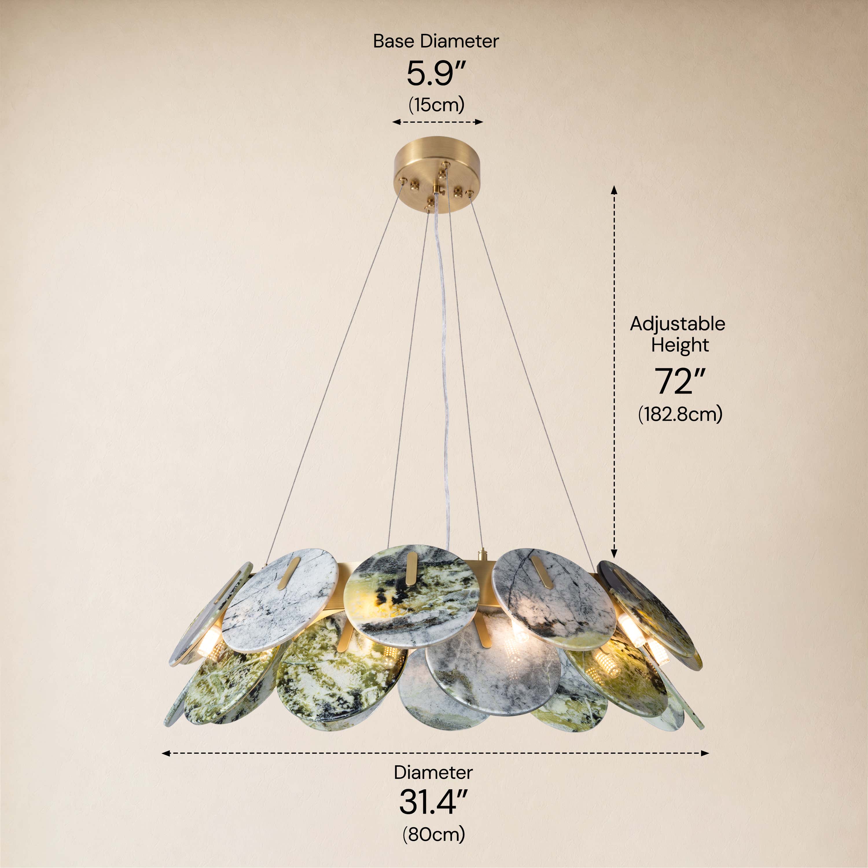 Pietra Green Marble Disc Chandelier 31.4"D #Finish_Gold dimensions 1