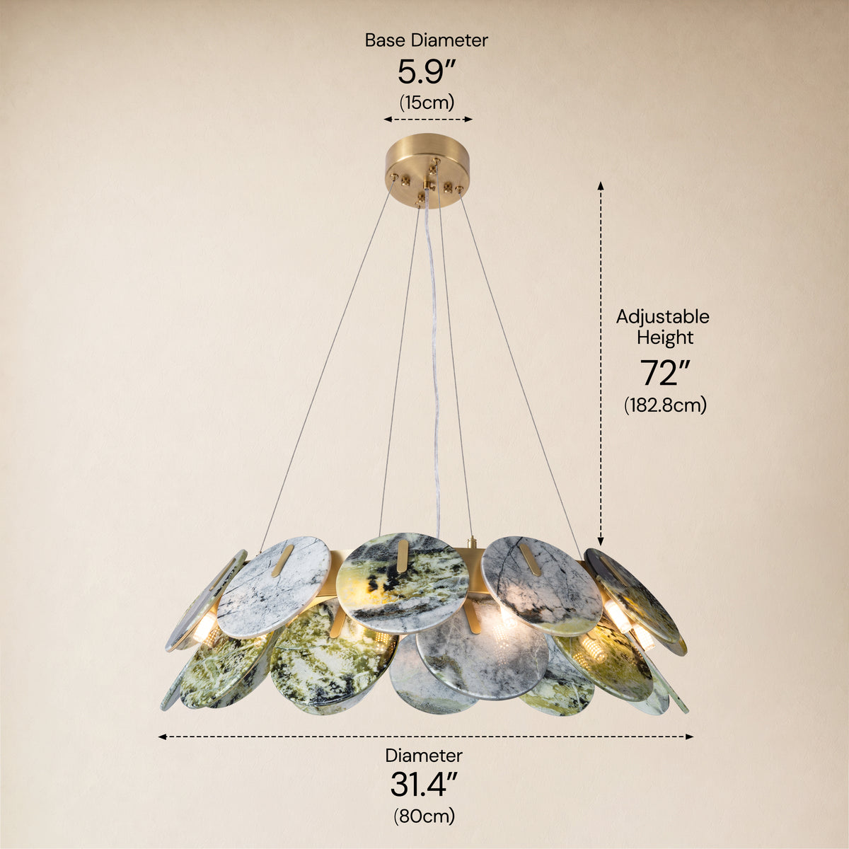 Pietra Green Marble Disc Chandelier 31.4"D 
