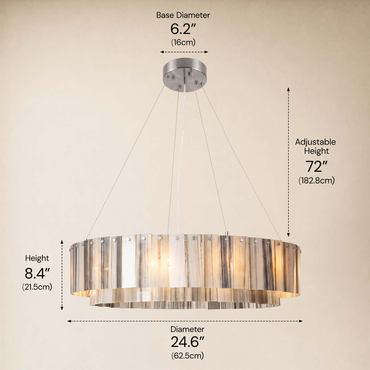 Pietra Golden Strata Marble Round Drum Chandelier 23.6"D dimensions 1