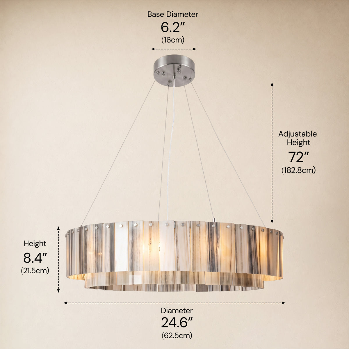Pietra Golden Strata Marble Round Drum Chandelier 23.6"D
