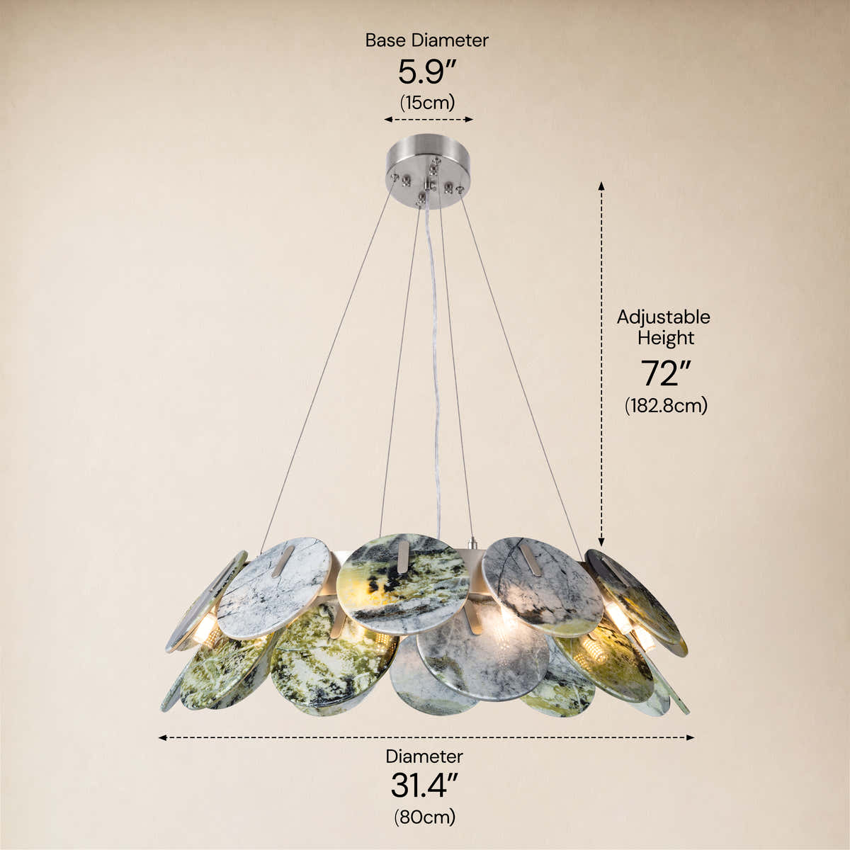 Pietra Green Marble Disc Chandelier 31.4"D #Finish_Silver dimensions 3
