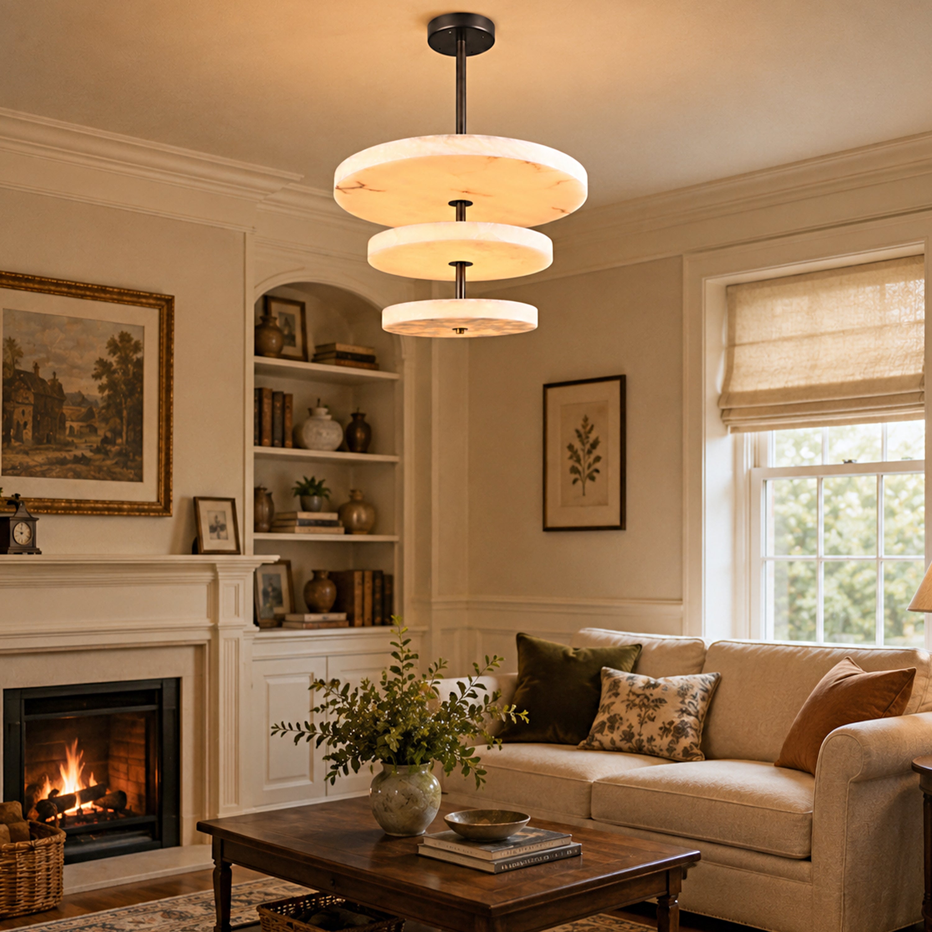 Nocturne Alabaster Layered Disc Chandelier 33.4"D