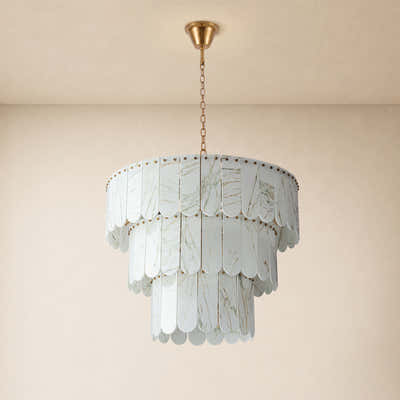 Pietra White Marble Tiered Drum Chandelier 33.4"D