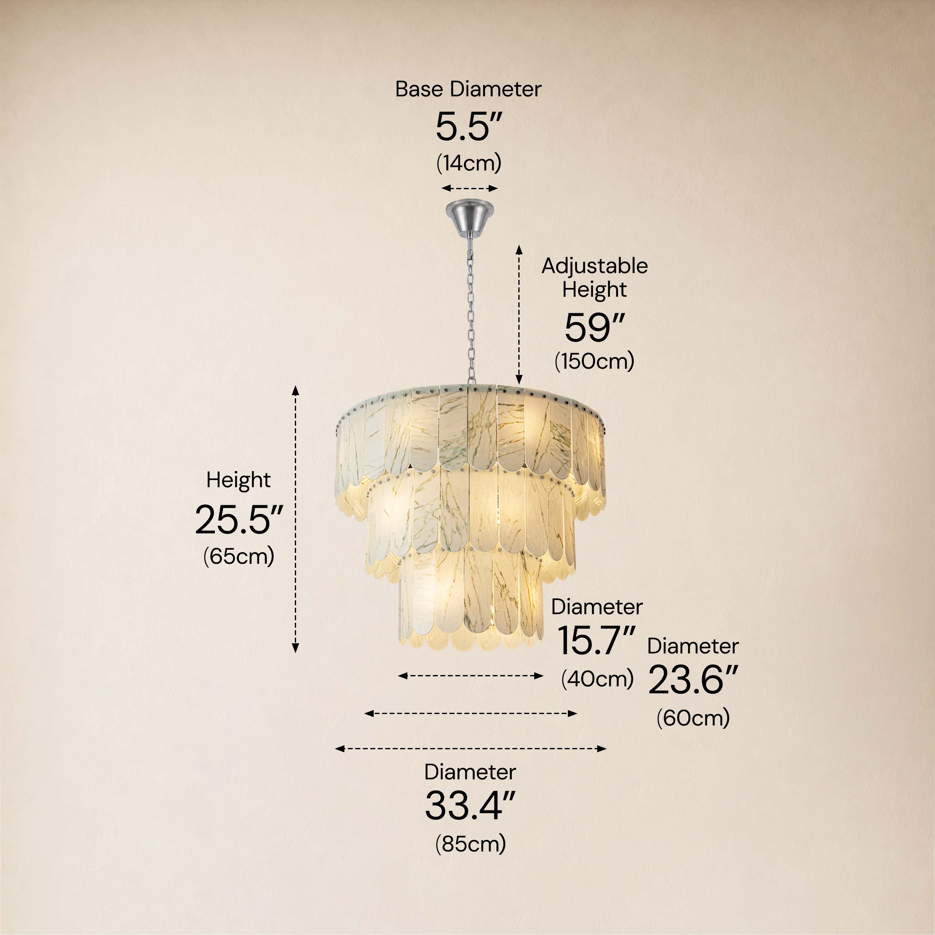 Pietra White Marble Tiered Drum Chandelier 33.4"D