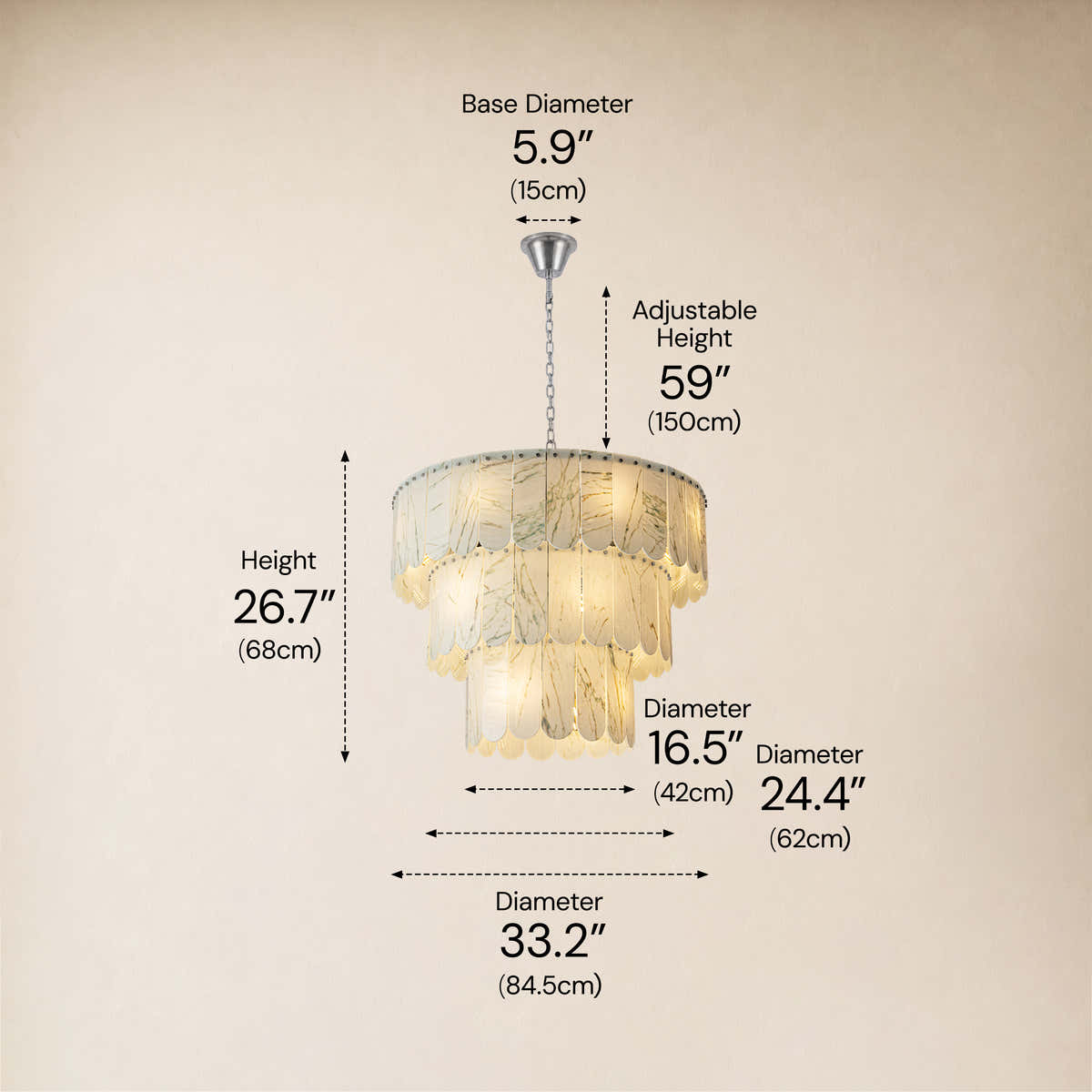 Pietra Willow White Marble Tiered Drum Chandelier 33.4"D dimensions 2