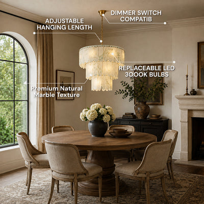 Pietra Willow White Marble Tiered Drum Chandelier 33.4"D