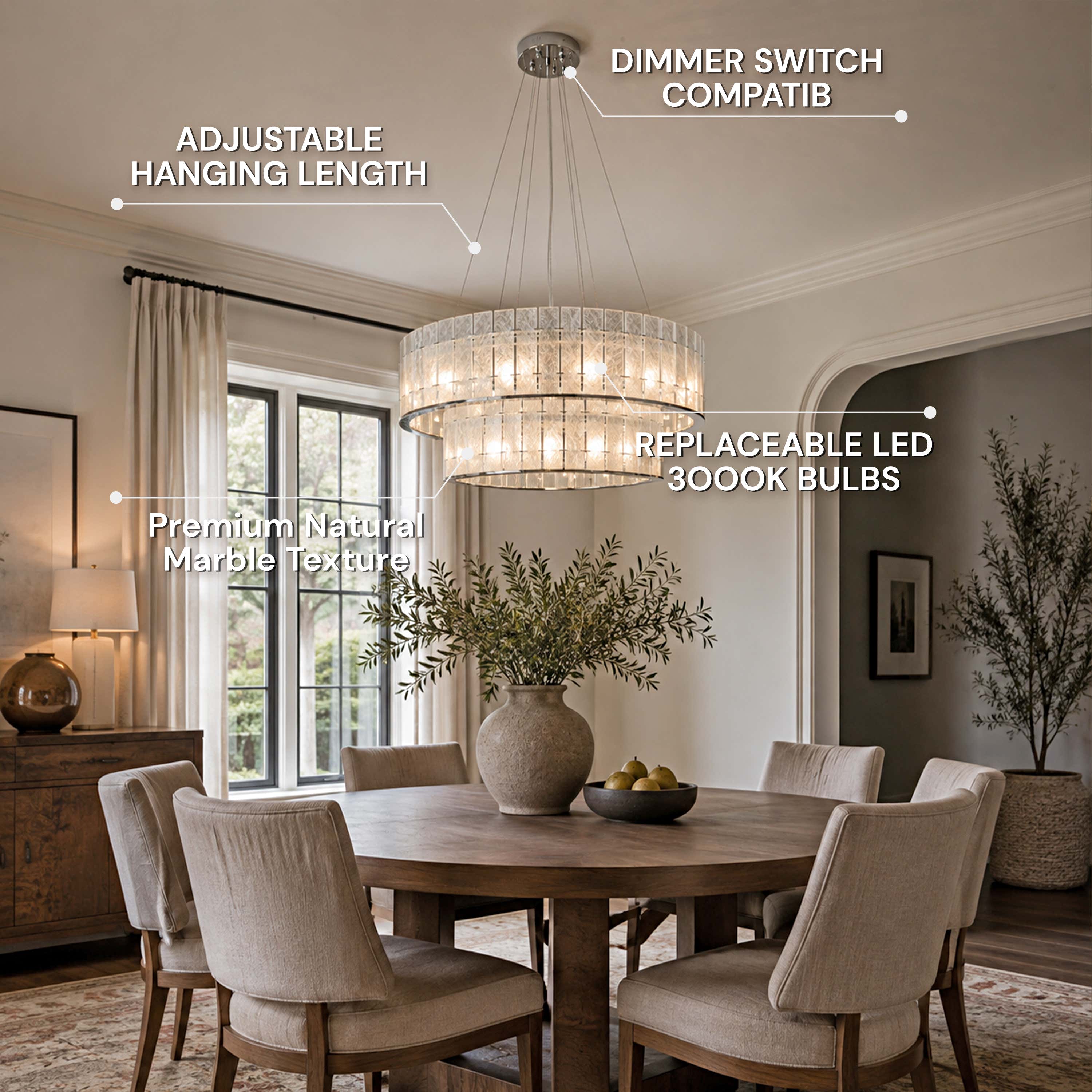 Pietra Clear Crystal Round Drum Chandelier 33.4"D