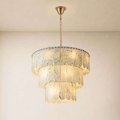 Pietra White Marble Tiered Drum Chandelier 33.4"D
