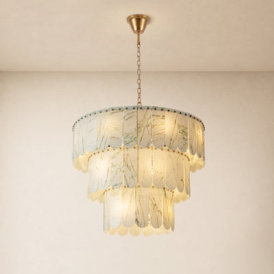 Pietra Willow White Marble Tiered Drum Chandelier 33.4"D