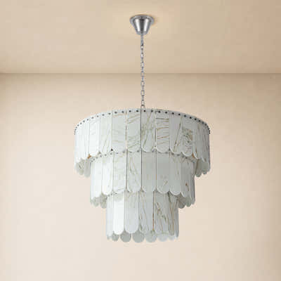 Pietra White Marble Tiered Drum Chandelier 33.4"D