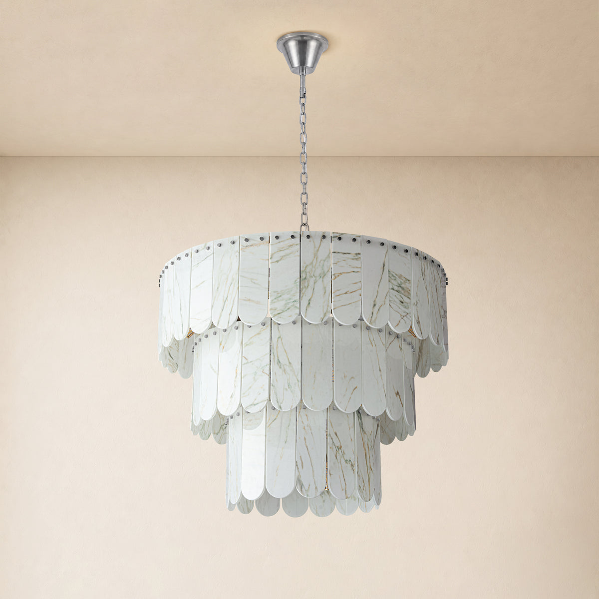 Pietra Willow White Marble Tiered Drum Chandelier 33.4"D