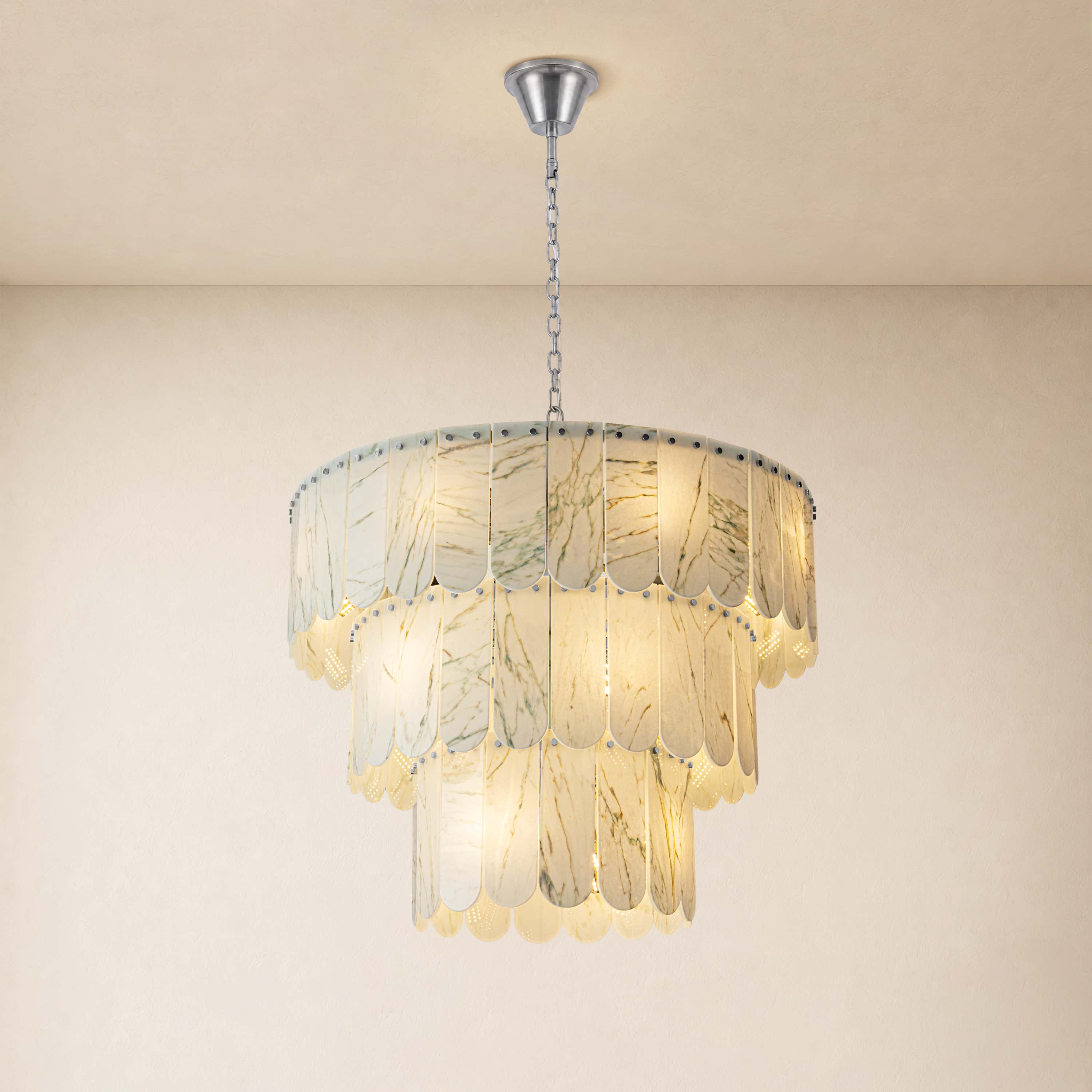 Pietra White Marble Tiered Drum Chandelier 33.4"D