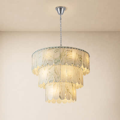 Pietra White Marble Tiered Drum Chandelier 33.4"D