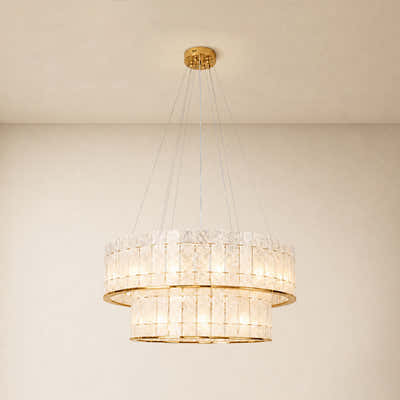 Pietra Clear Crystal Round Drum Chandelier 33.4"D