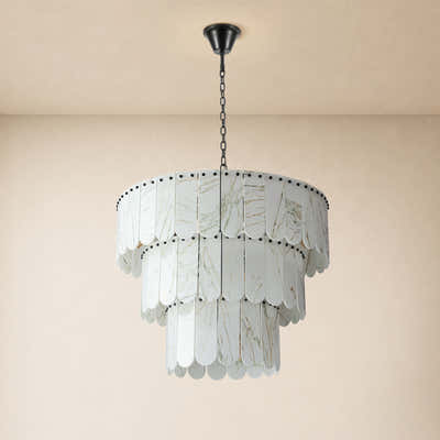 Pietra White Marble Tiered Drum Chandelier 33.4"D