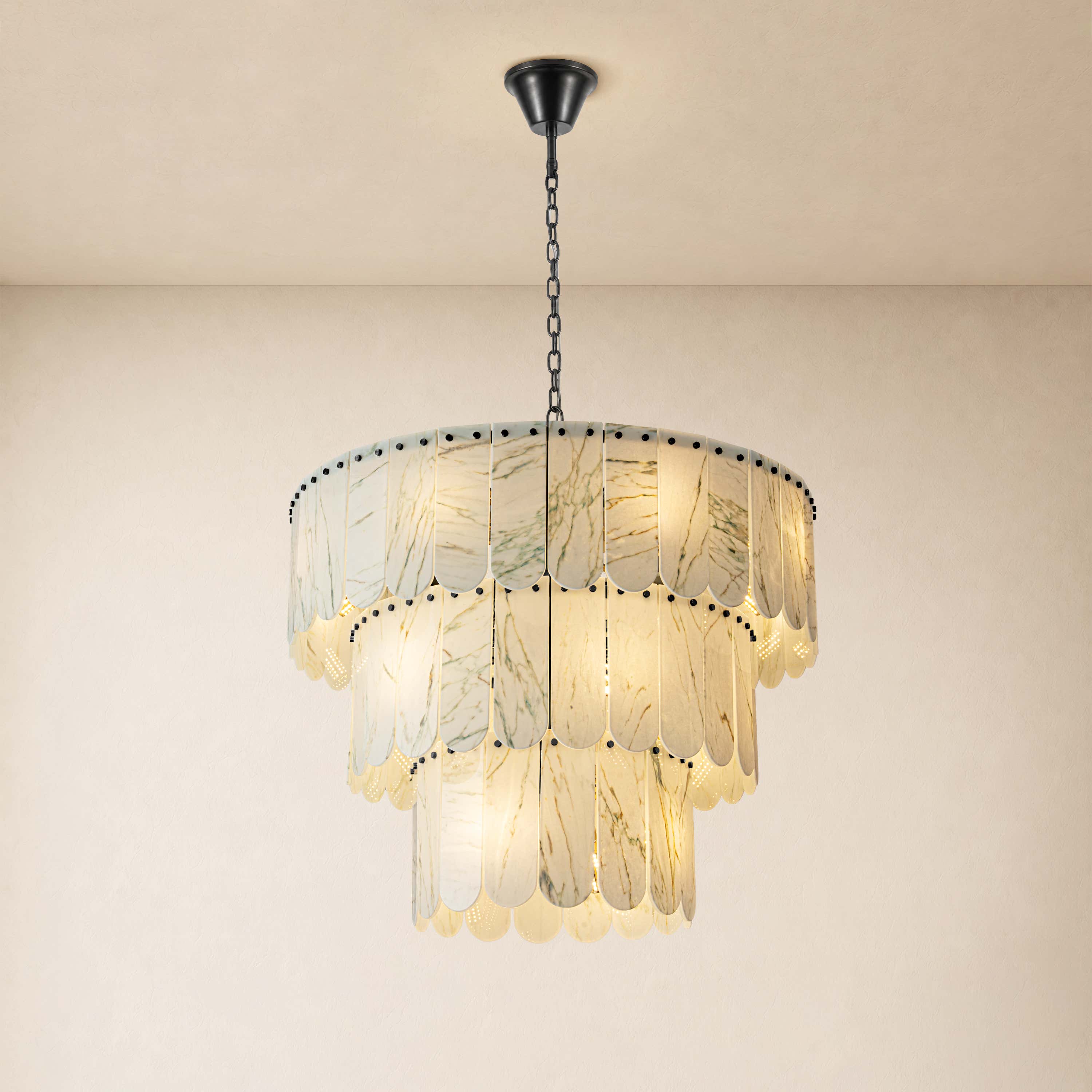 Pietra White Marble Tiered Drum Chandelier 33.4"D
