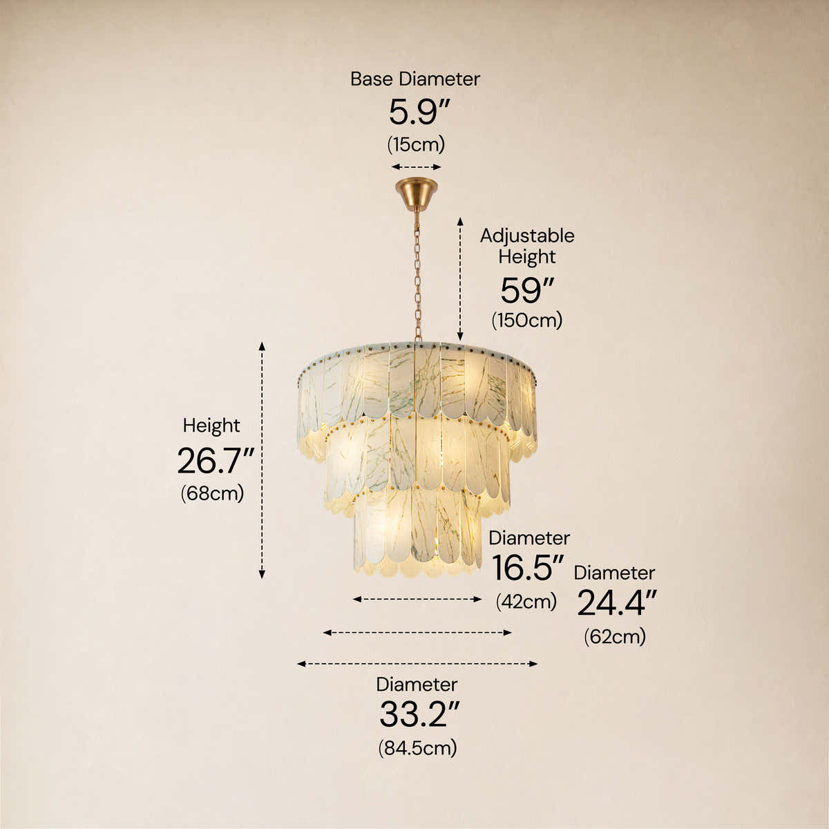 Pietra Willow White Marble Tiered Drum Chandelier 33.4"D dimensions 1