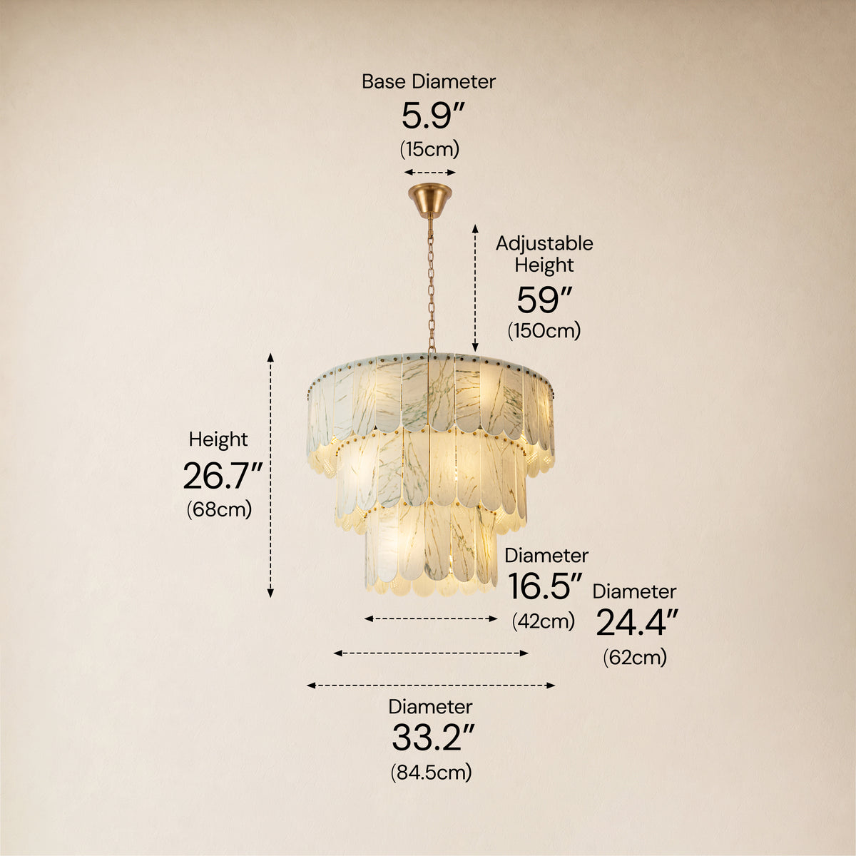 Pietra Willow White Marble Tiered Drum Chandelier 33.4"D