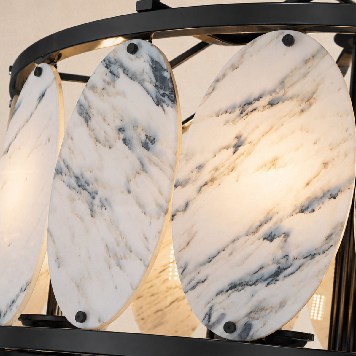 Pietra White Ink Marble Round Chandelier 33.4"D