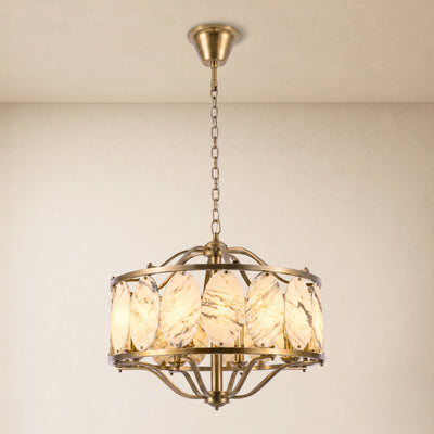 Pietra White Ink Marble Round Chandelier 33.4"D