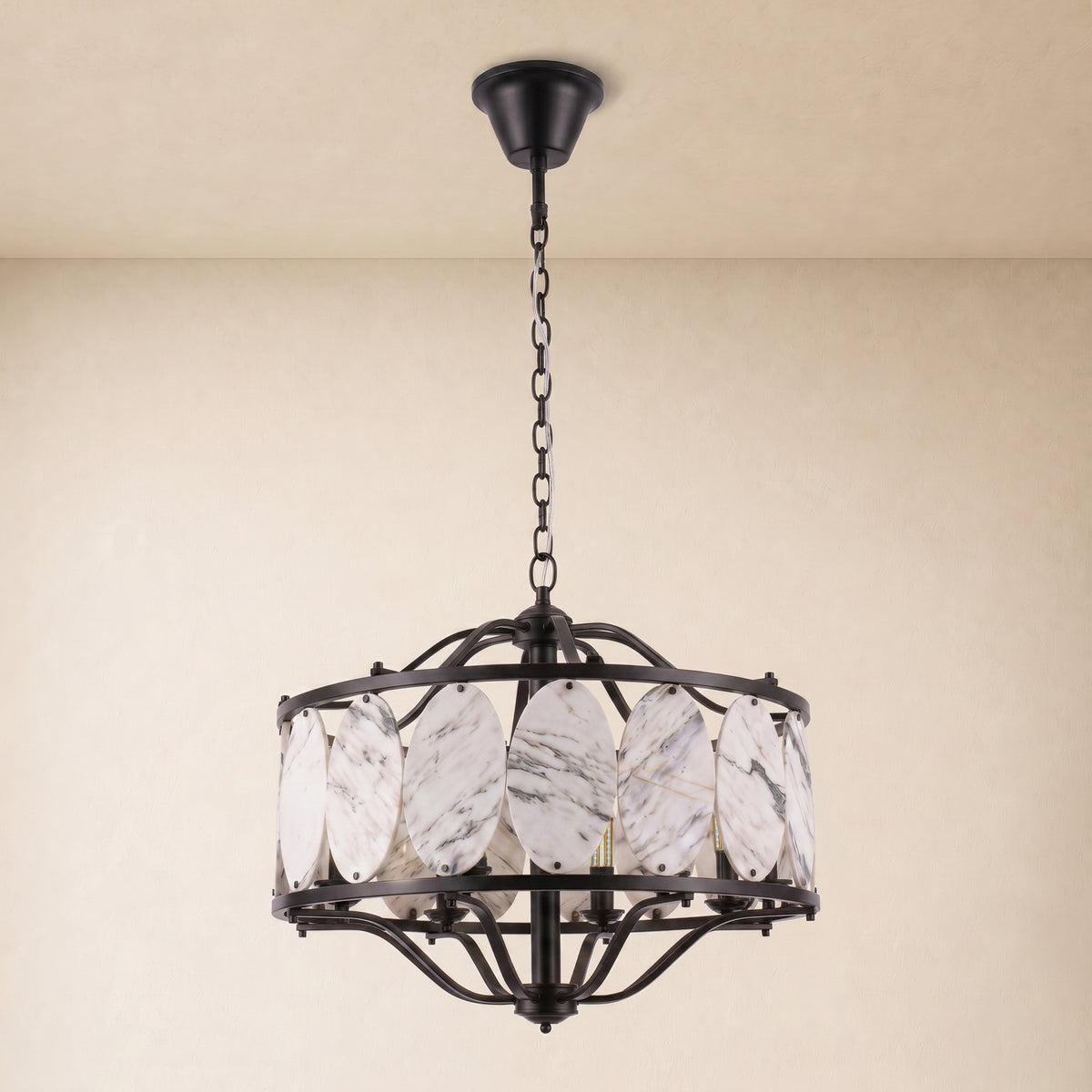 Pietra White Ink Marble Round Chandelier 33.4"D