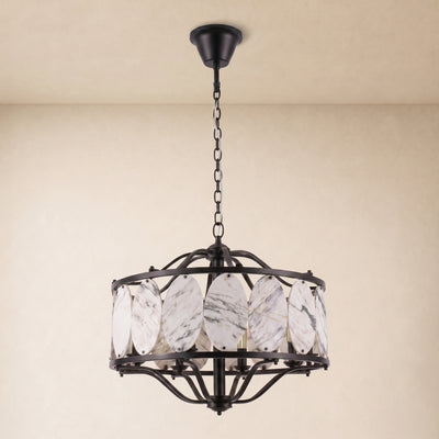 Pietra White Ink Marble Round Chandelier 33.4"D