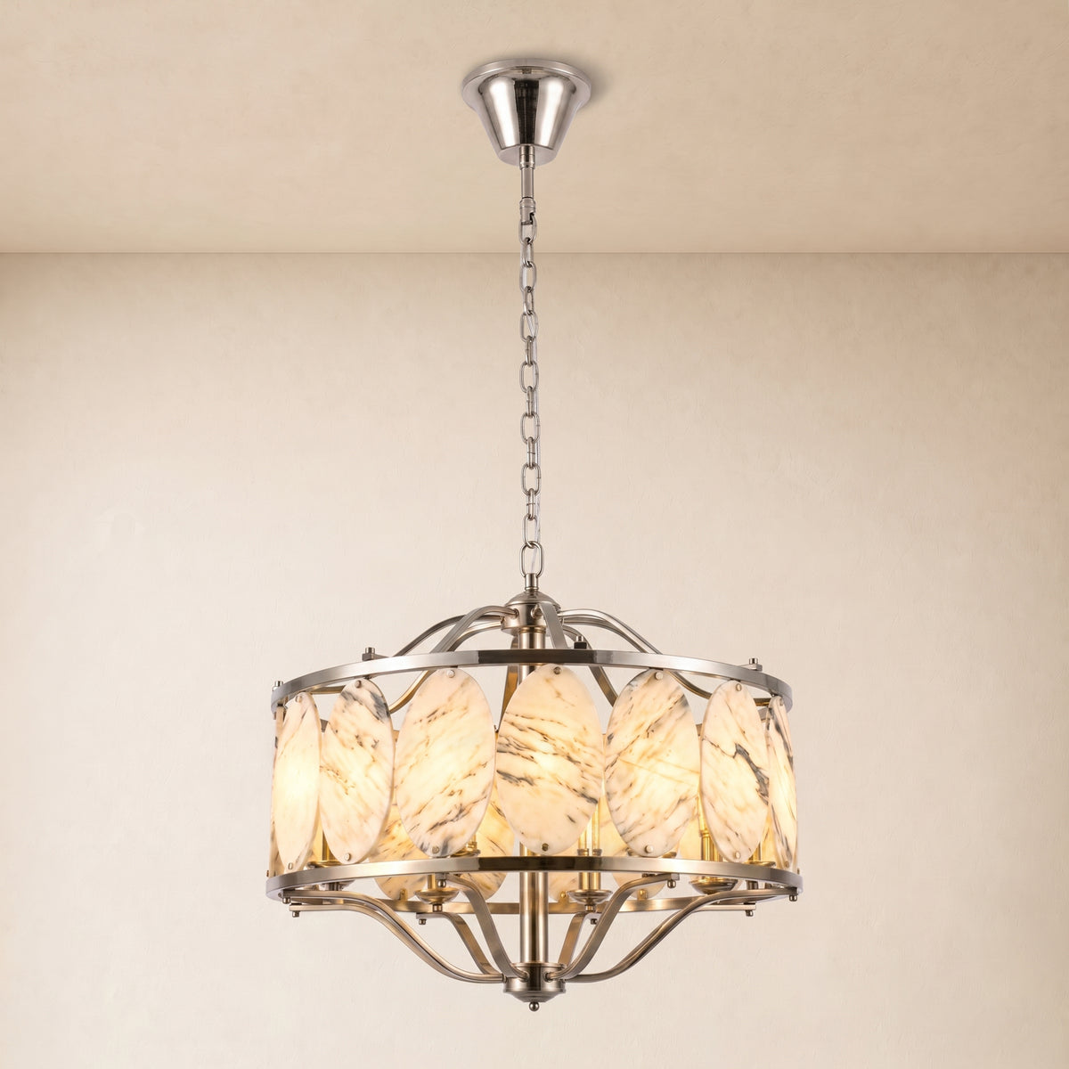 Pietra White Ink Marble Round Chandelier 33.4"D