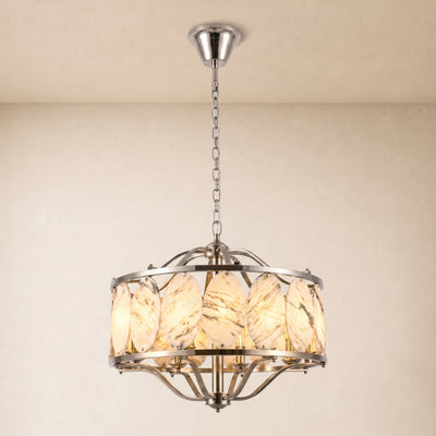 Pietra White Ink Marble Round Chandelier 33.4"D