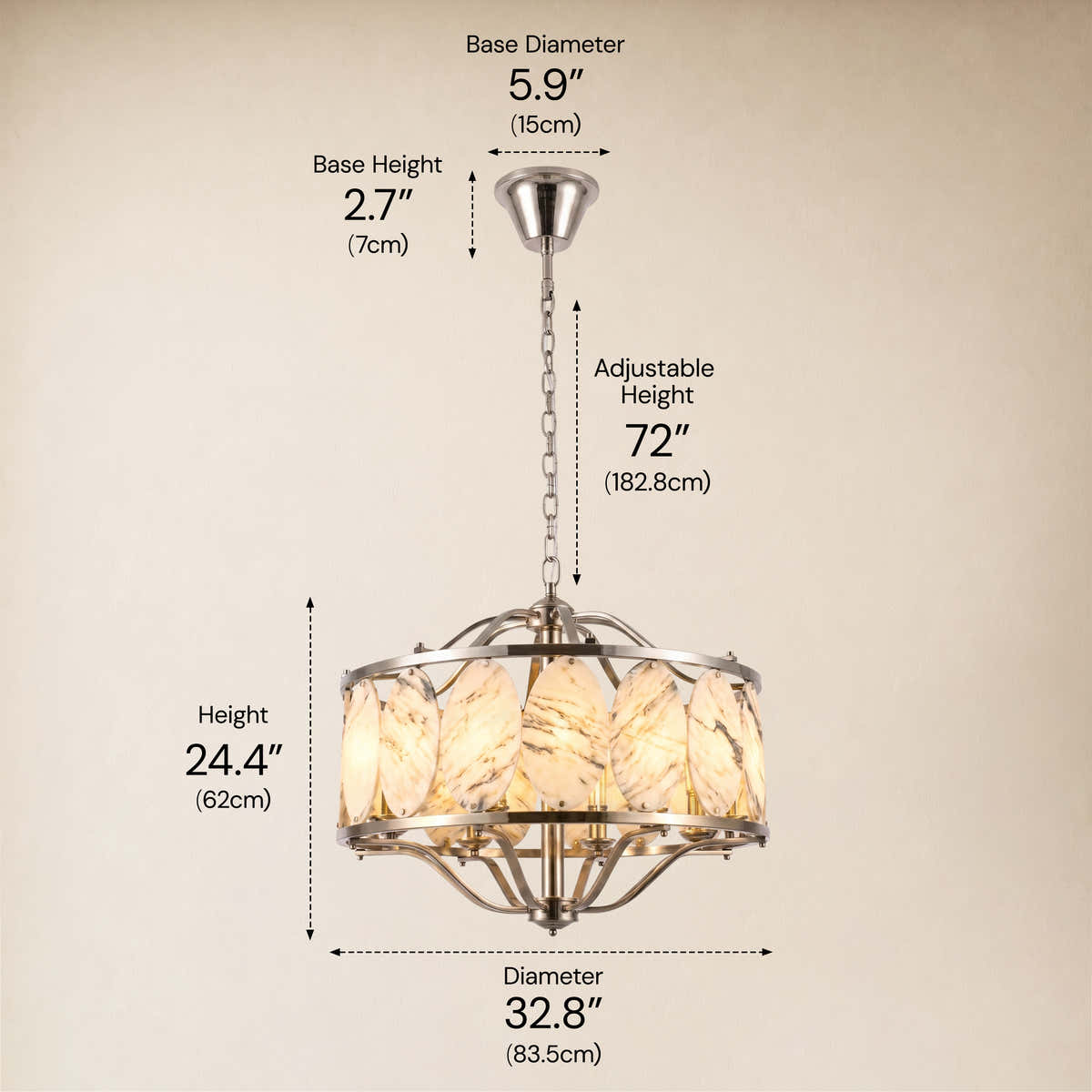 Pietra White Ink Marble Round Chandelier 33.4"D dimensions 3