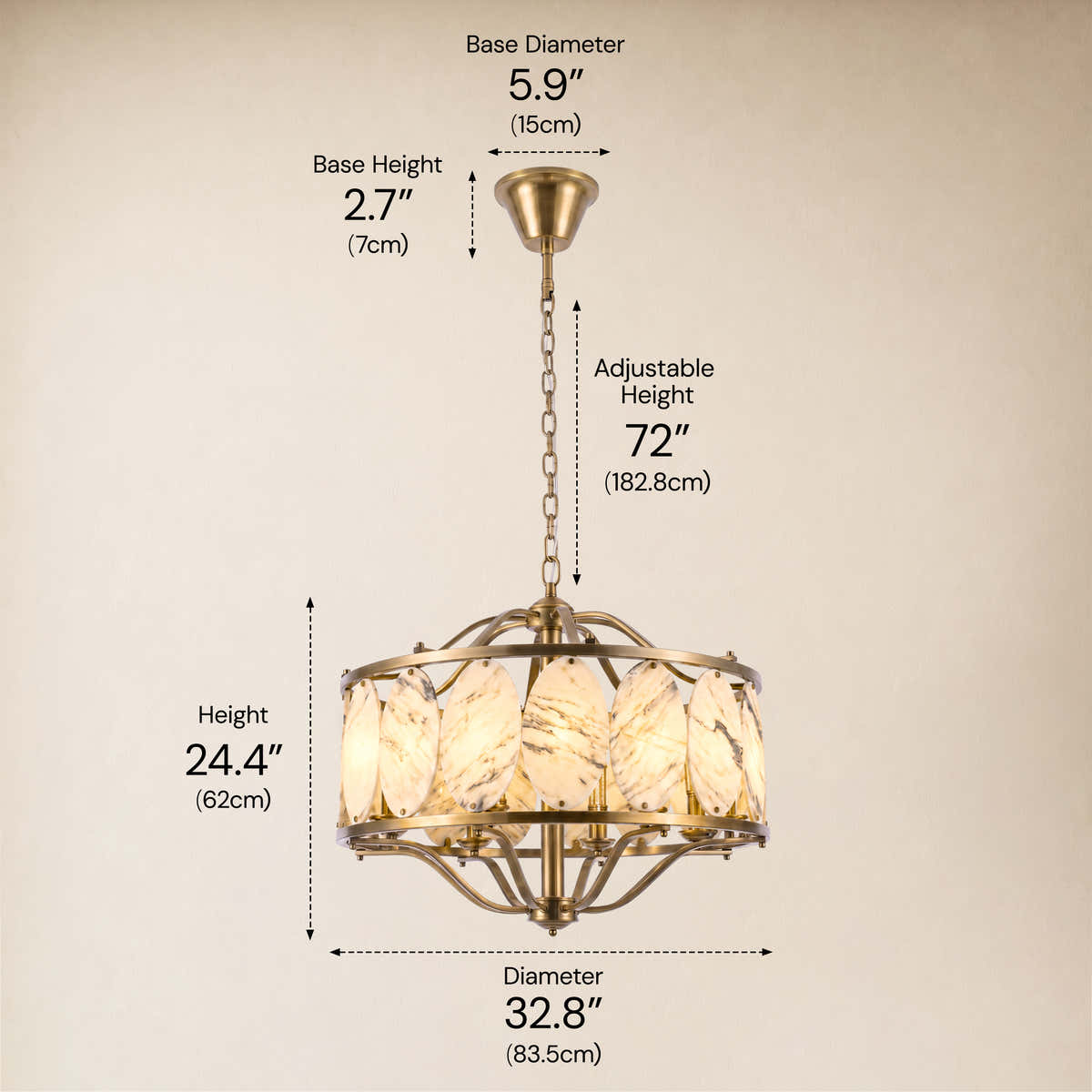 Pietra White Ink Marble Round Chandelier 33.4"D dimensions 2