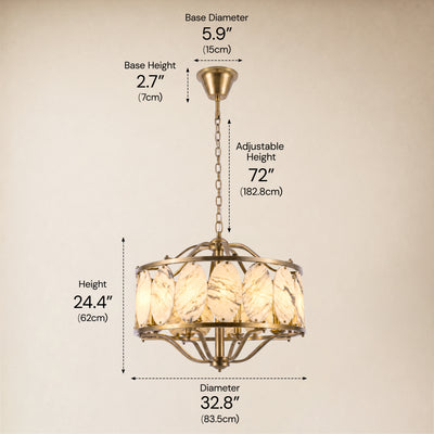Pietra White Ink Marble Round Chandelier 33.4"D