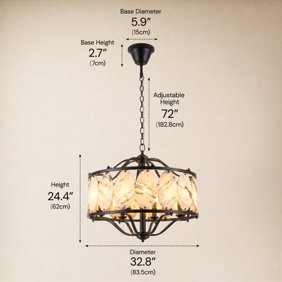 Pietra White Ink Marble Round Chandelier 33.4"D