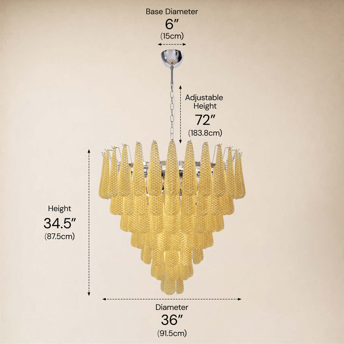 size-image #Finish_Silver,Glass_Yellow,Size_36" dimensions 6