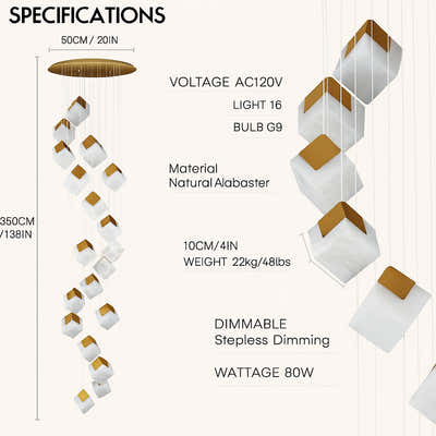 Dave Alabaster High Ceiling Staircase Chandelier 20"D#Finish_Gold