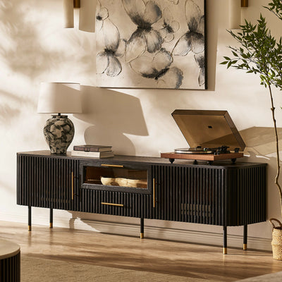 Ewan Oak Media Console and Cabinet Set