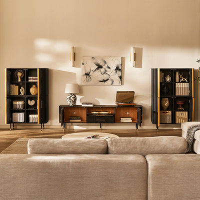 Ewan Oak Media Console and Cabinet Set