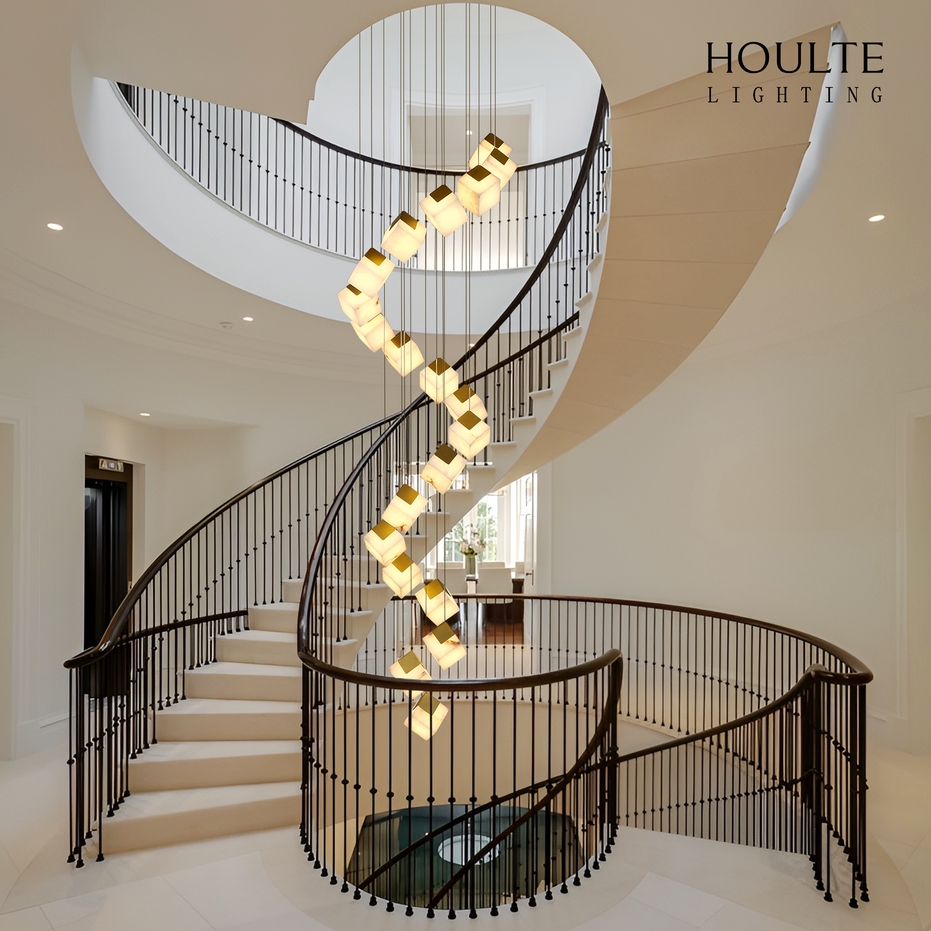 Dave Alabaster High Ceiling Staircase Chandelier 24"D