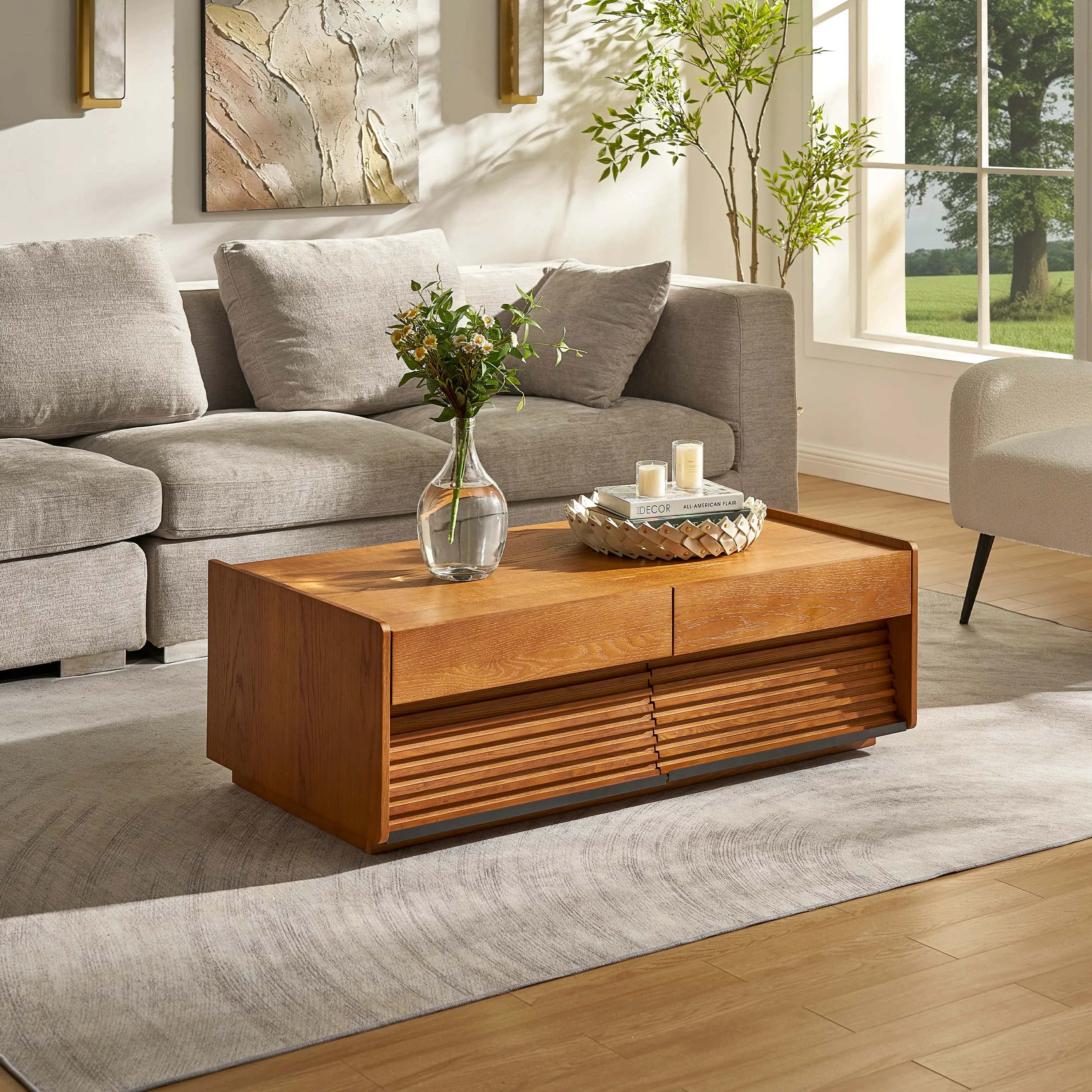 Devon Oak Media Console  And Coffee Table Set