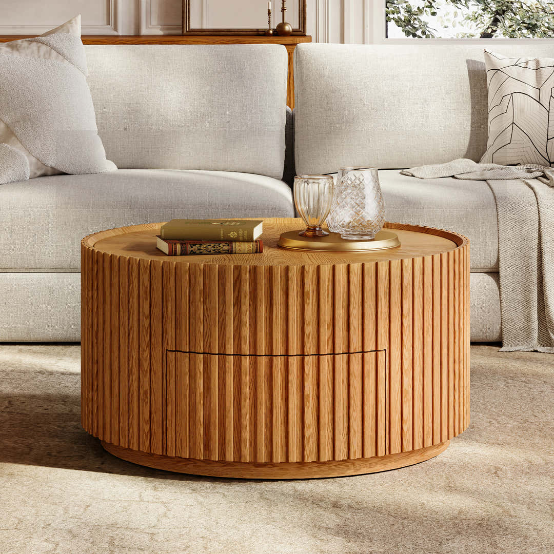 White sectional couch with coffee table — HOULTE living room